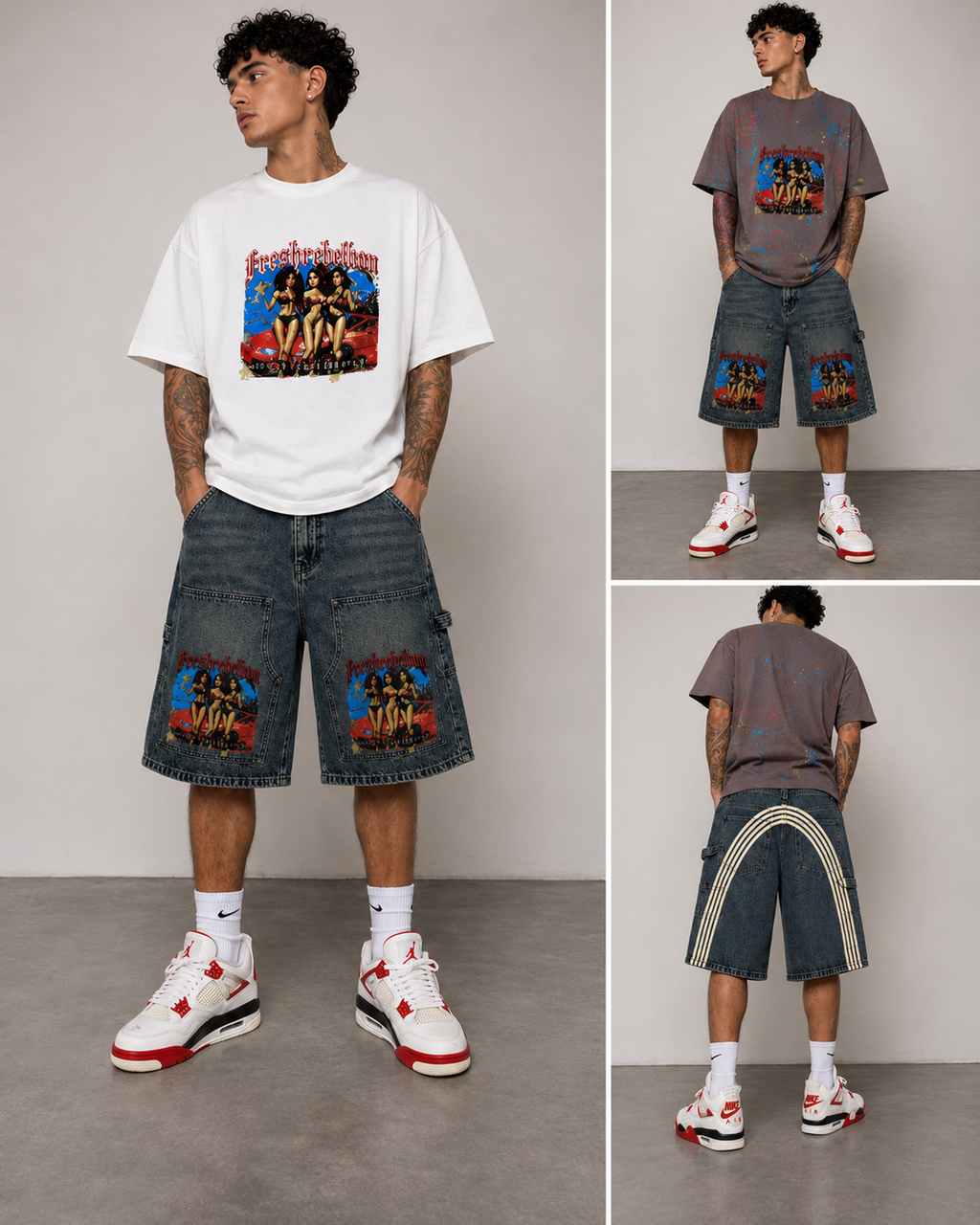 FRESHREBELLUM GIRL CLUB DENIM SHORTS