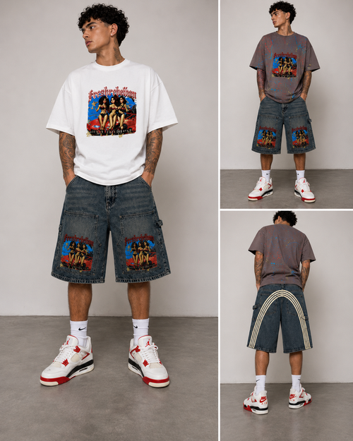 FRESHREBELLUM GIRL CLUB DENIM SHORTS